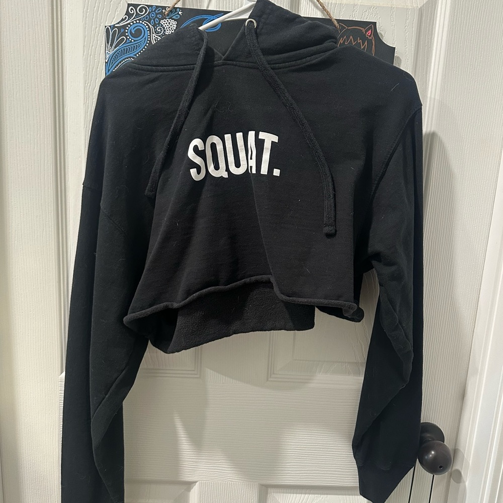 Black Cropped Hoodie with 'SQUAT' Print